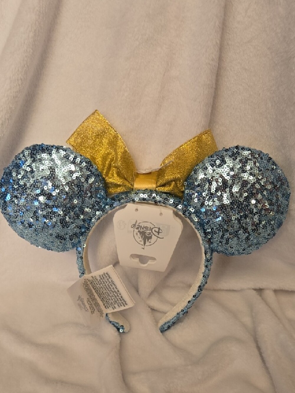 Disney Light Blue Sequin Minnie Ears Headband with Gold Bow - Picture 2 of 4